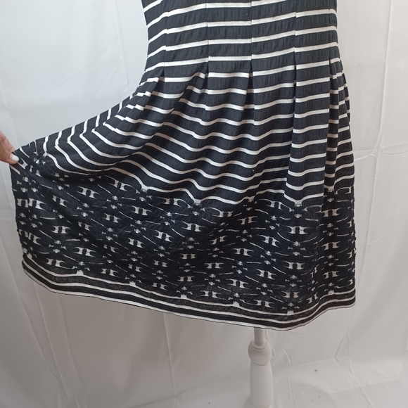 Max Studio Ivory Black Stripe Fit Flare Sleeveless Dress L - Picture 5 of 11
